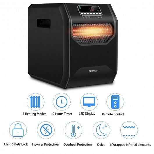 12 H Timer LED Remote Control Portable Electric Space Heater - One click