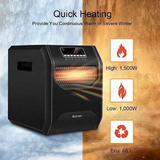 12 H Timer LED Remote Control Portable Electric Space Heater - One click