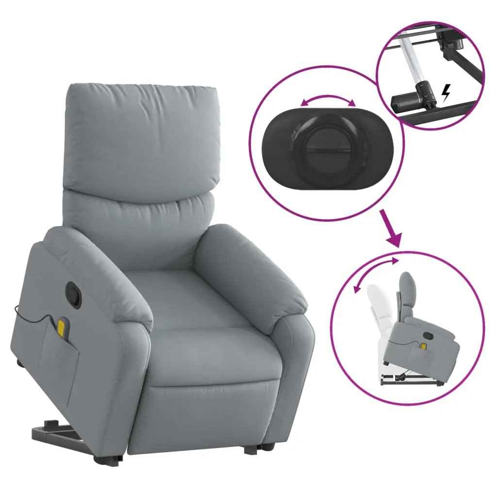 vidaXL Stand up Massage Recliner Chair Light Gray Fabric