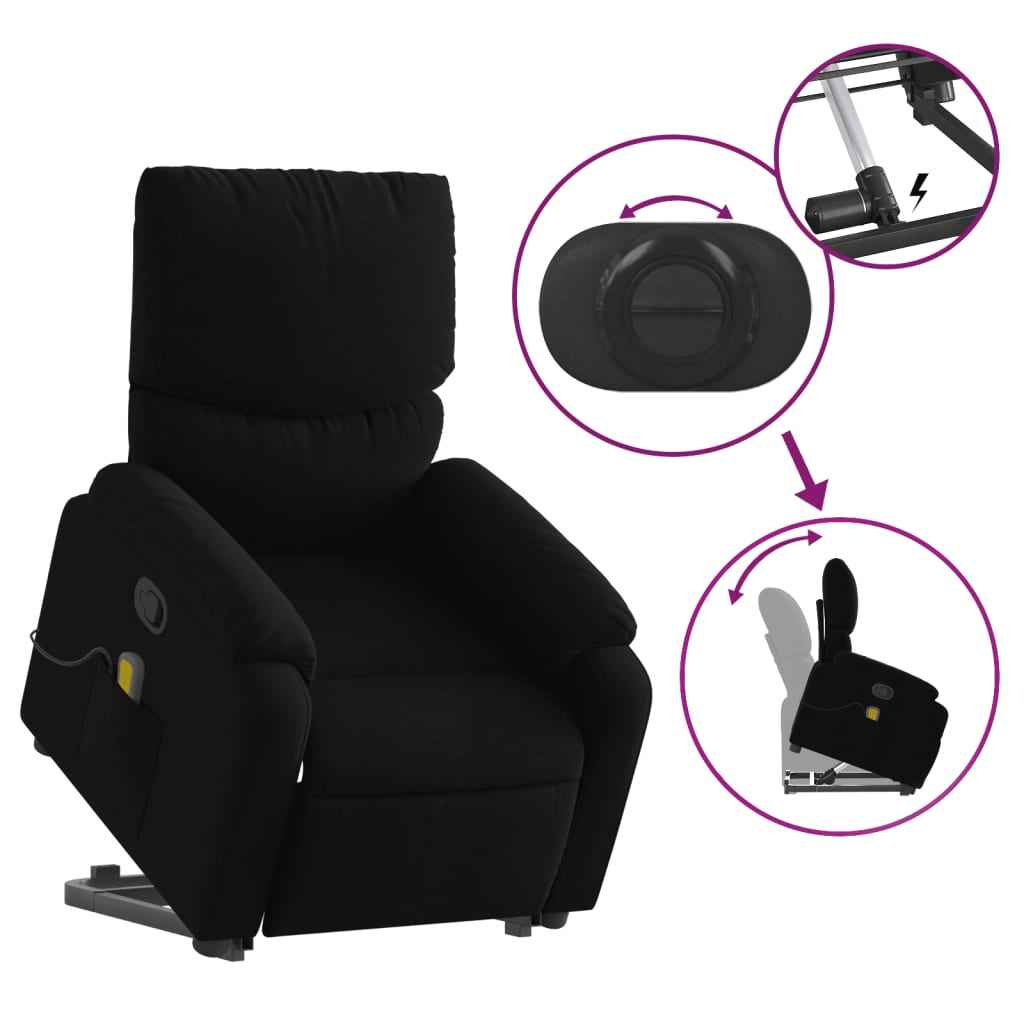 vidaXL Stand up Massage Recliner Chair Black Fabric