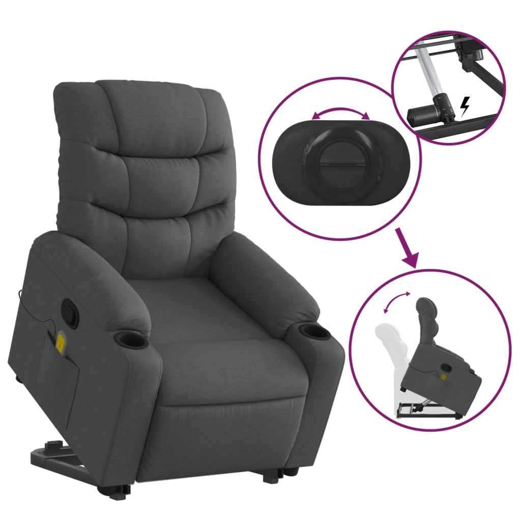 vidaXL Stand up Massage Recliner Chair Dark Gray Fabric