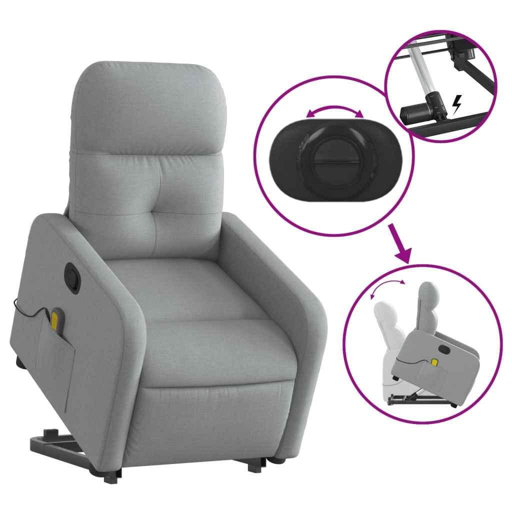 vidaXL Stand up Massage Recliner Chair Light Gray Fabric