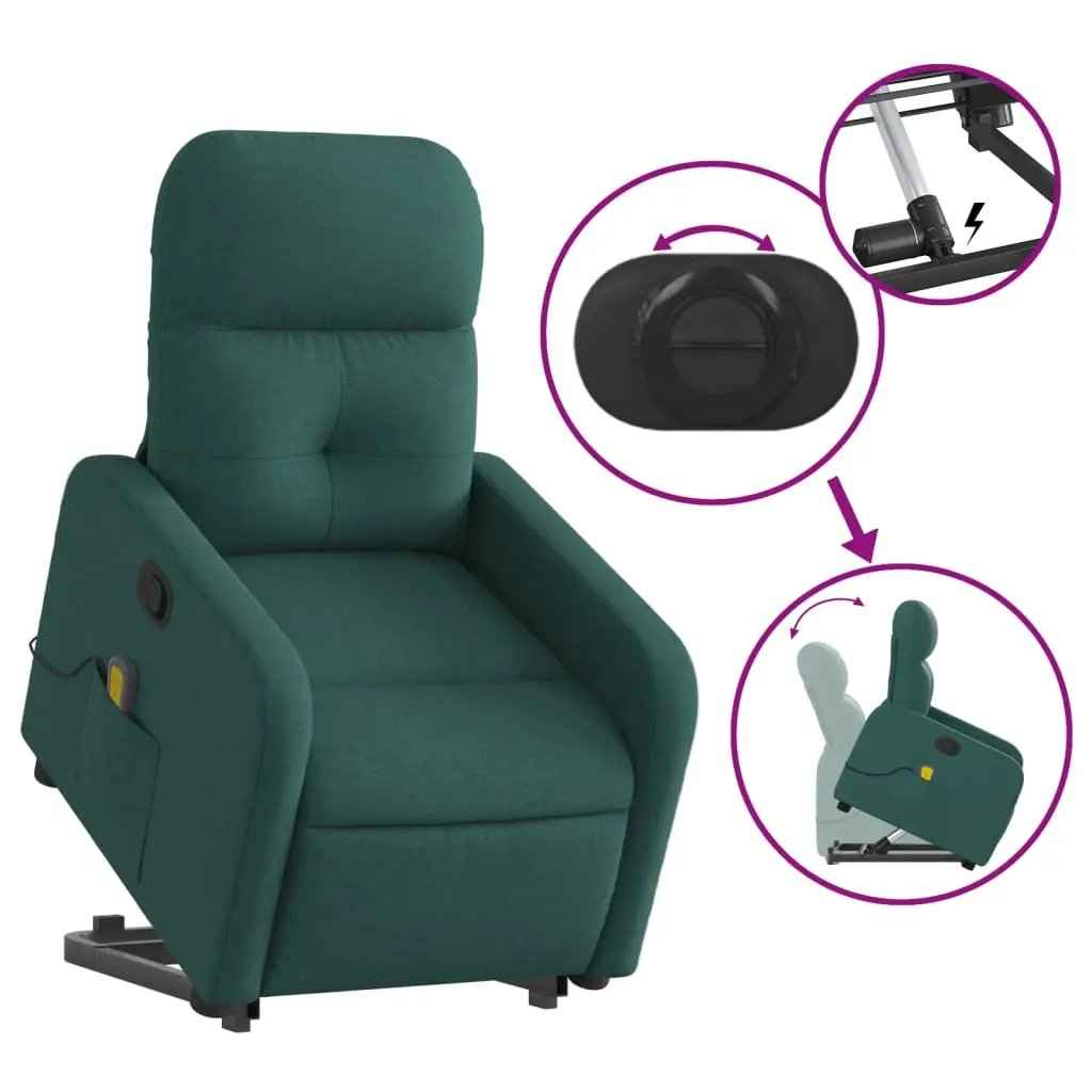 vidaXL Stand up Massage Recliner Chair Dark Green Fabric