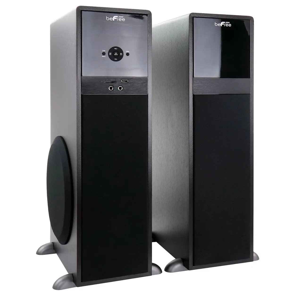 beFree Sound 2.1 Channel 80 Watt Bluetooth Tower Speakers with Remote and Microphone - One click