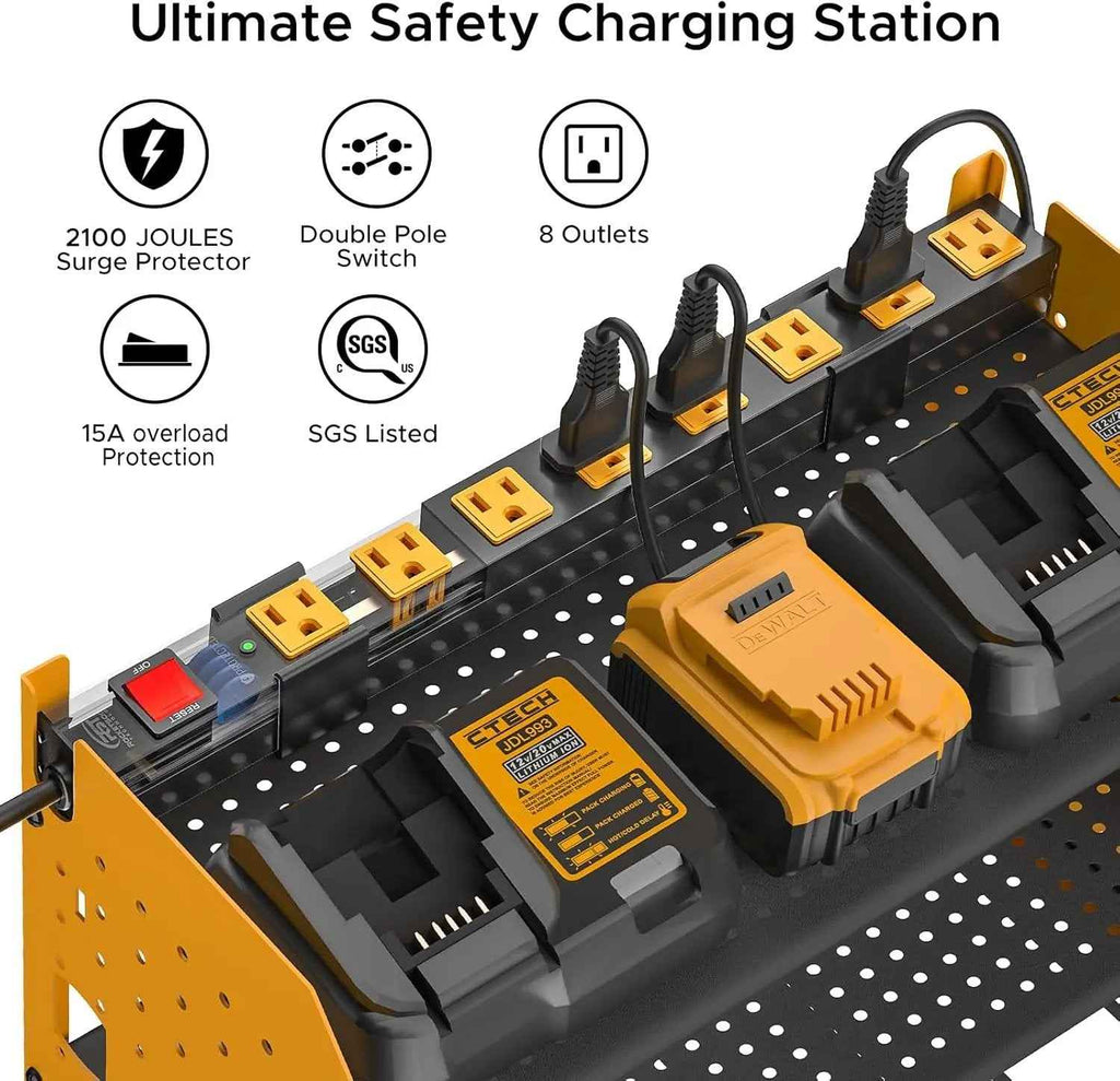 Power Tool Organizer Wall Mount, Cordless Drill Holder with 8 - Outlet Power Strip, Modular Garage Organization Storage Rack 36 Months Warranty - One click