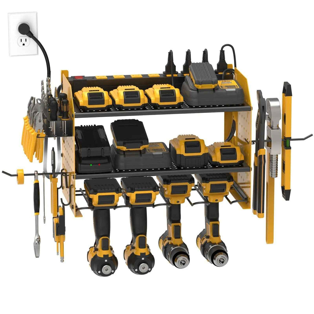 Power Tool Organizer Wall Mount, Cordless Drill Holder with 8 - Outlet Power Strip, Modular Garage Organization Storage Rack 36 Months Warranty - One click