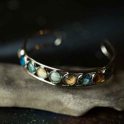 Solar System Silver Bangle Bracelet - One click