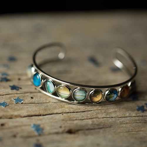 Solar System Silver Bangle Bracelet - One click