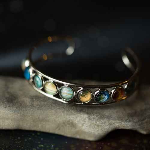 Solar System Silver Bangle Bracelet - One click