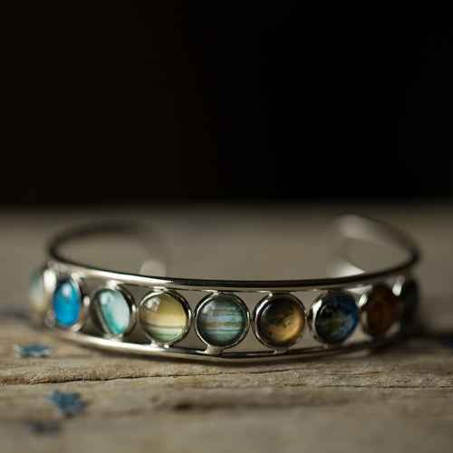 Solar System Silver Bangle Bracelet - One click