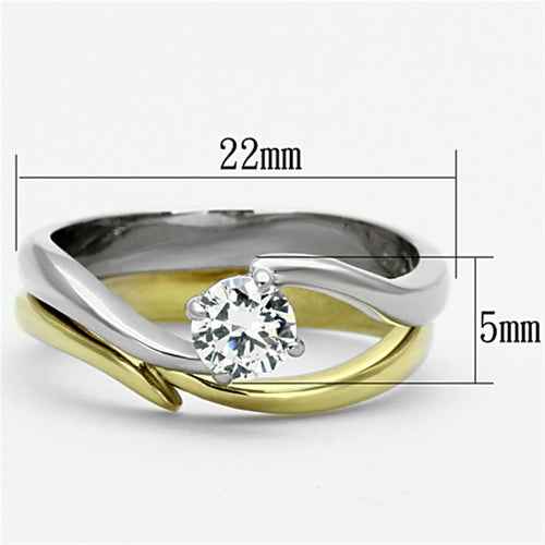 TK1092 - Two - Tone IP Gold (Ion Plating) Stainless Steel Ring with AAA - One click