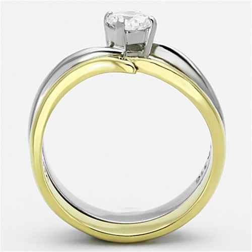 TK1092 - Two - Tone IP Gold (Ion Plating) Stainless Steel Ring with AAA - One click