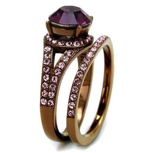 TK2745 - IP Coffee light Stainless Steel Ring with Top Grade Crystal - One click