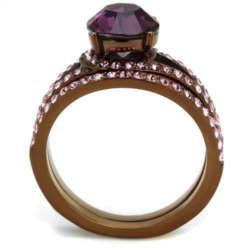 TK2745 - IP Coffee light Stainless Steel Ring with Top Grade Crystal - One click