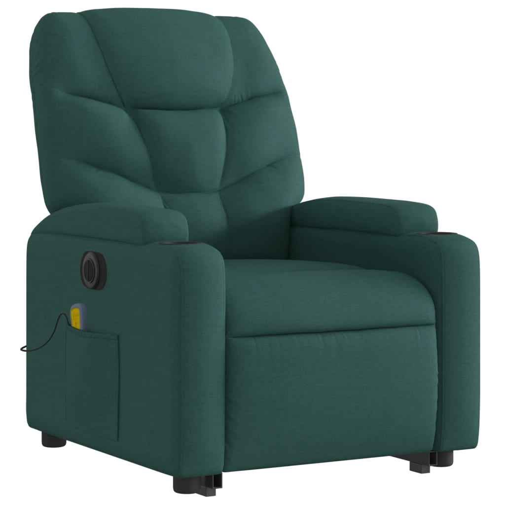 vidaXL Electric Stand up Massage Recliner Chair Dark Green Fabric - One click