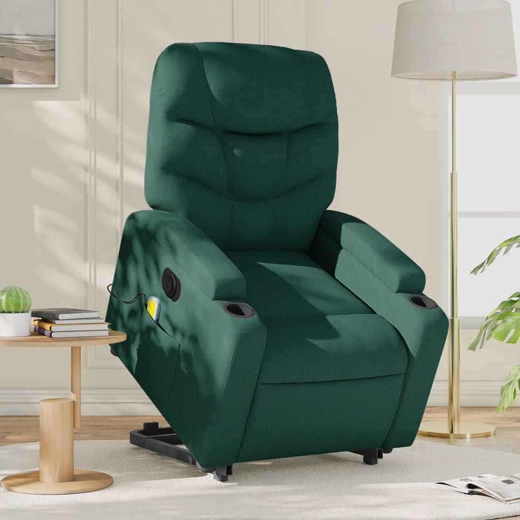 vidaXL Electric Stand up Massage Recliner Chair Dark Green Fabric - One click
