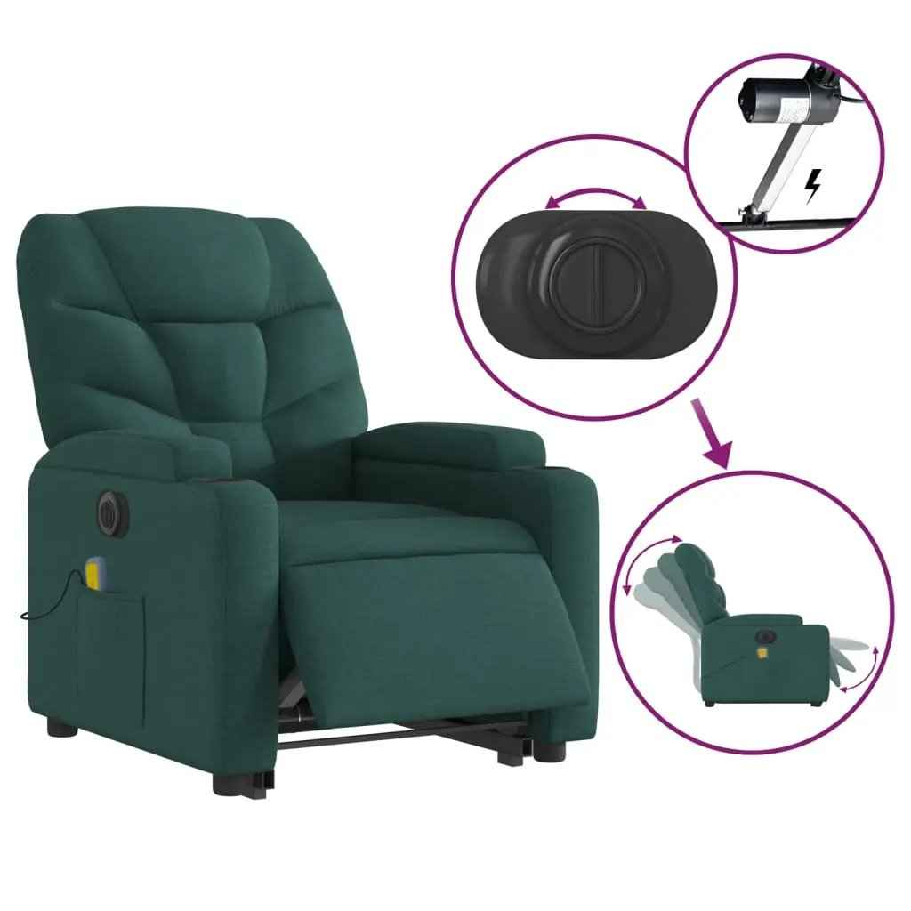 vidaXL Electric Stand up Massage Recliner Chair Dark Green Fabric - One click
